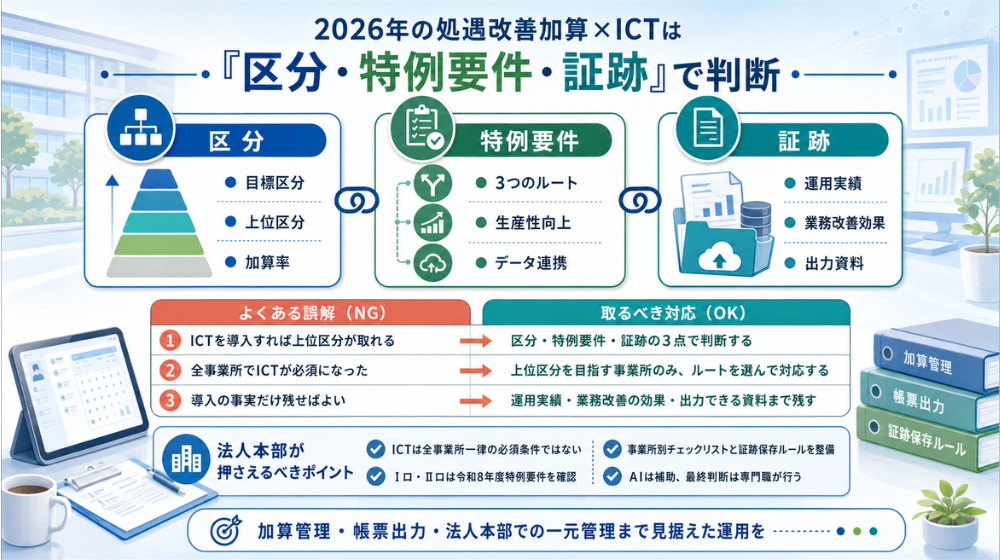 処遇改善加算&times;ICTは区分・特例要件・証跡で判断